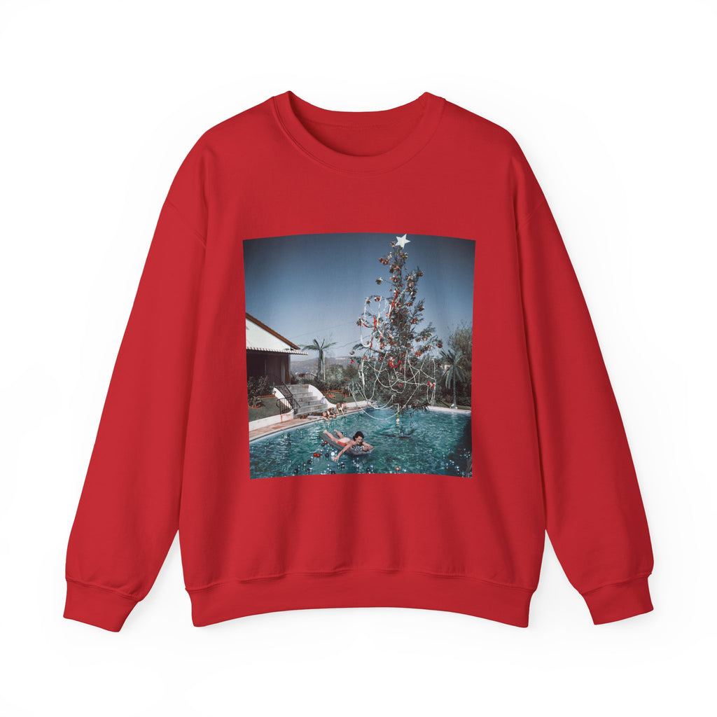 Vintage Poolside Christmas Tree Crewneck Sweatshirt - Gildan