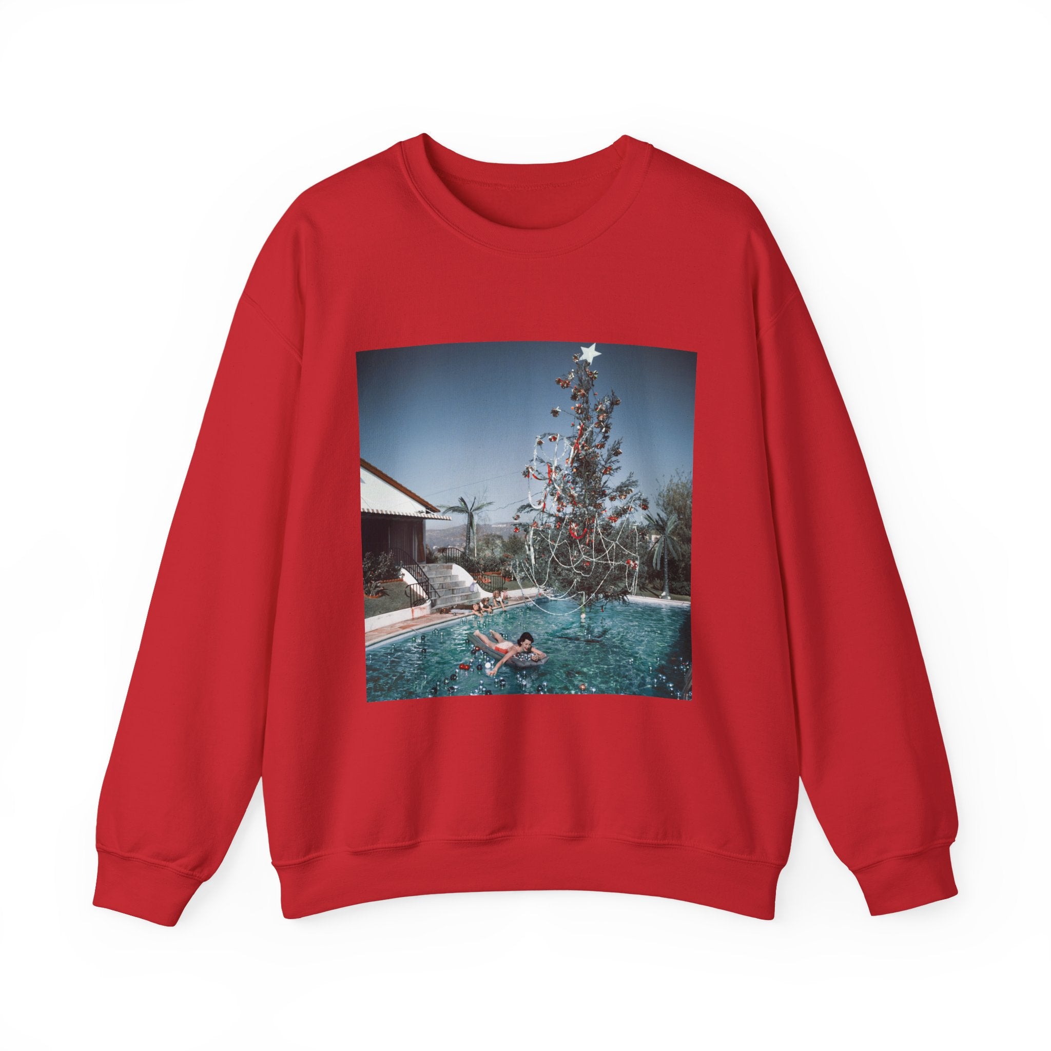 Vintage Poolside Christmas Tree Crewneck Sweatshirt - Gildan