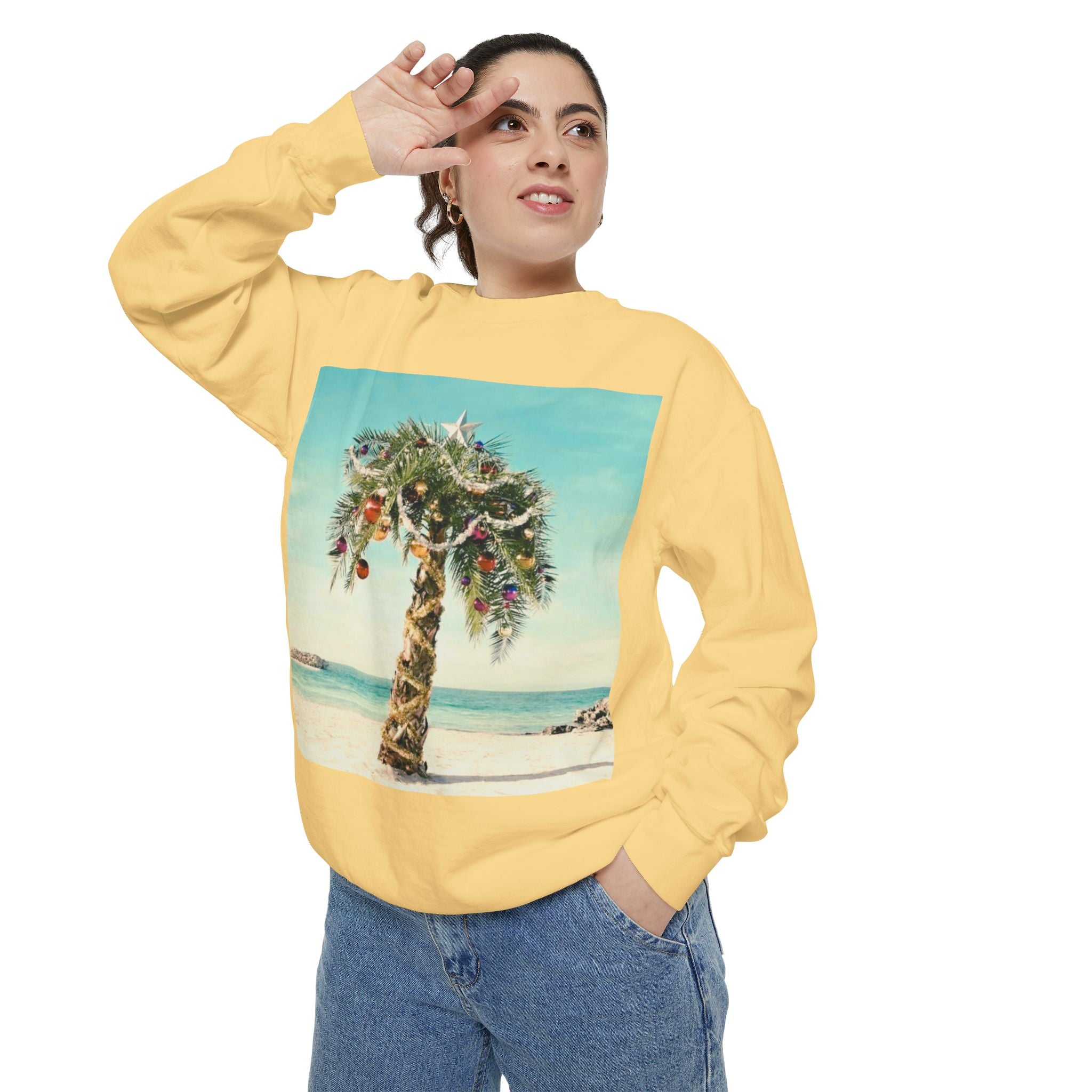 Vintage Christmas Palm Tree Crewneck Sweatshirt - Comfort Colors