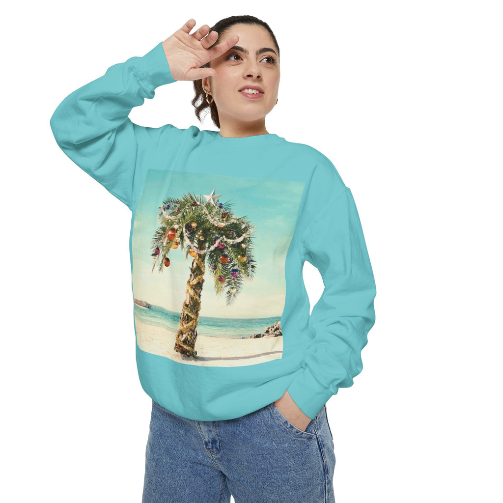 Vintage Christmas Palm Tree Crewneck Sweatshirt - Comfort Colors