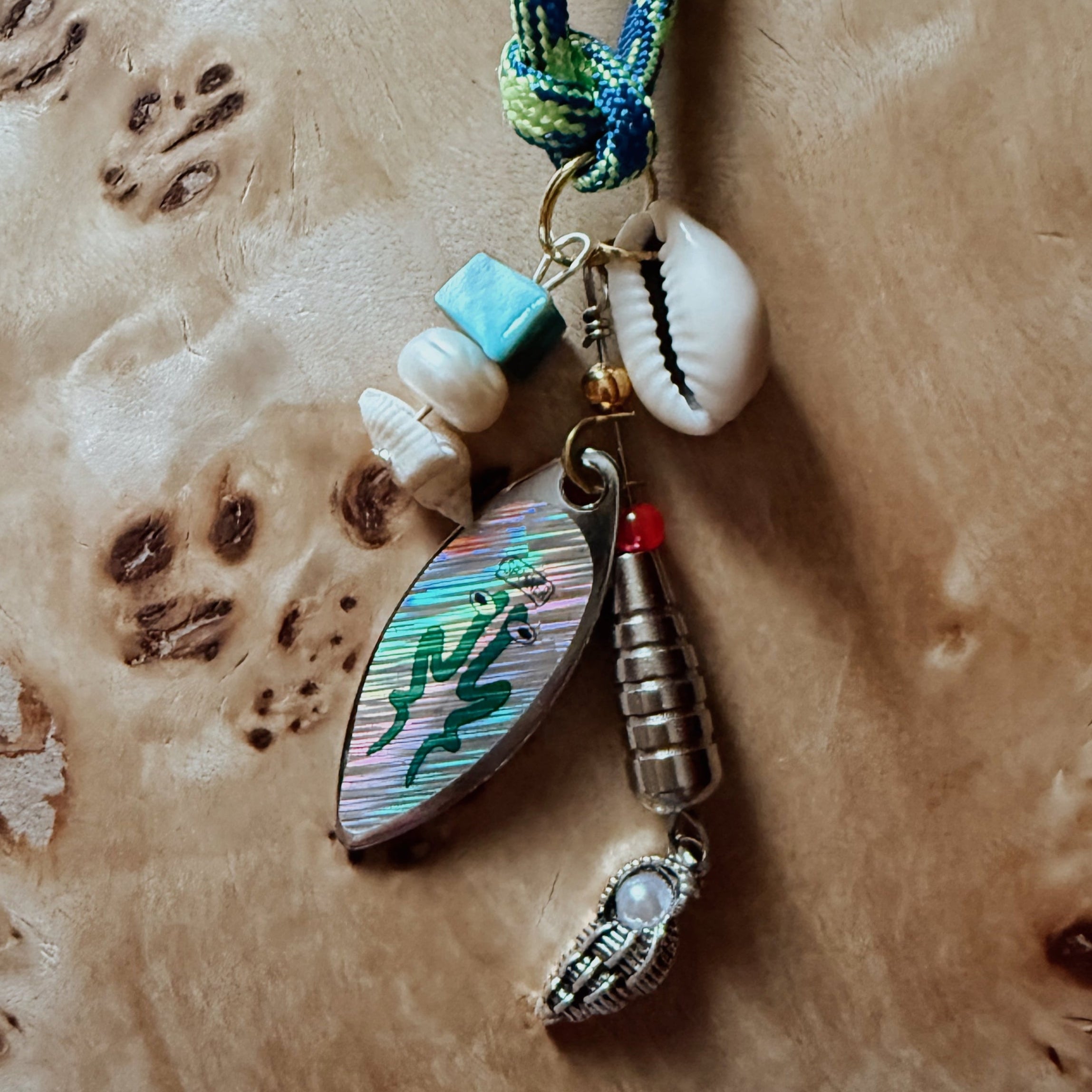 Blue Runner Necklace – Handmade Fishing Lure & Shell Jewelry