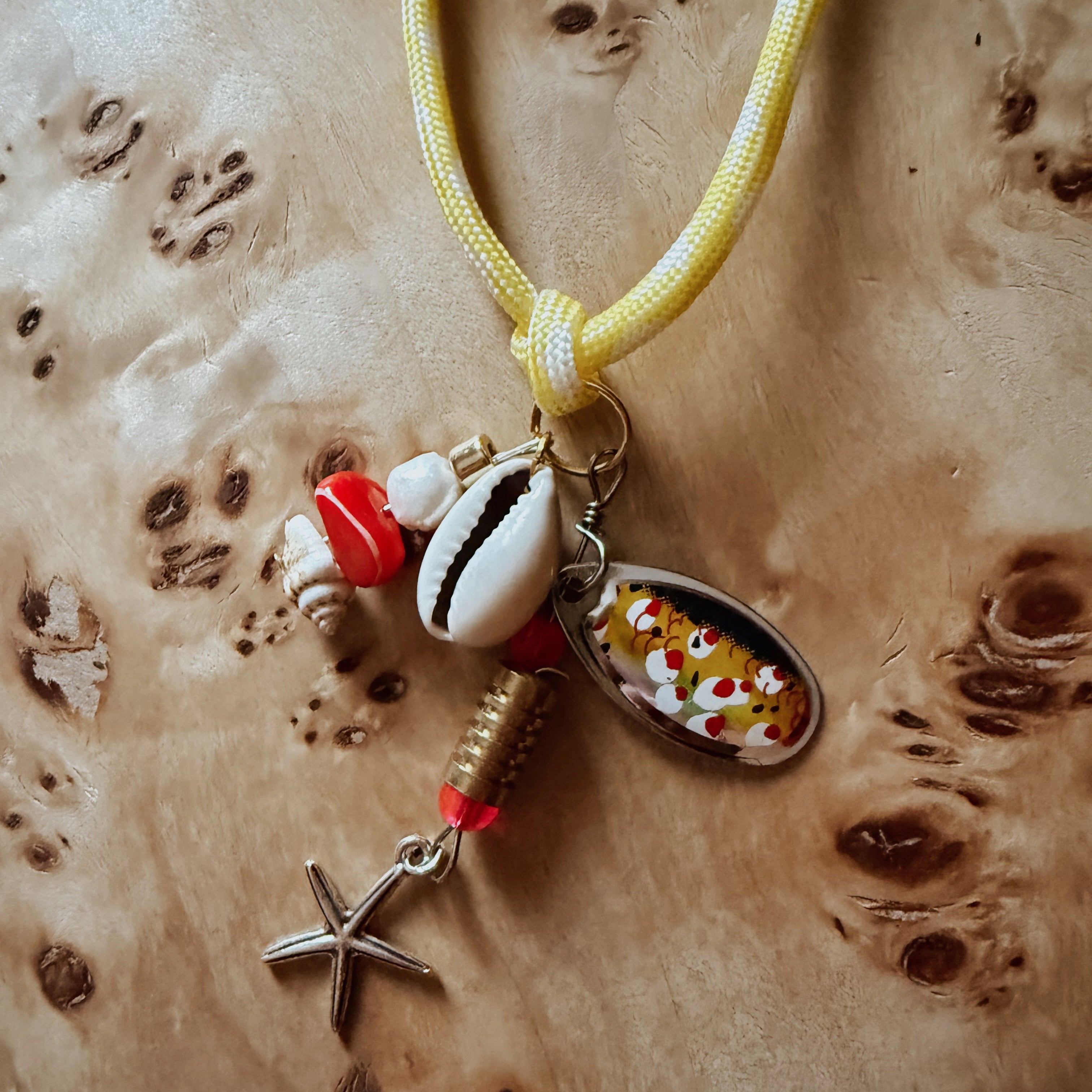 Yellowtail Snapper Necklace – Handmade Fishing Lure & Shell Jewelry